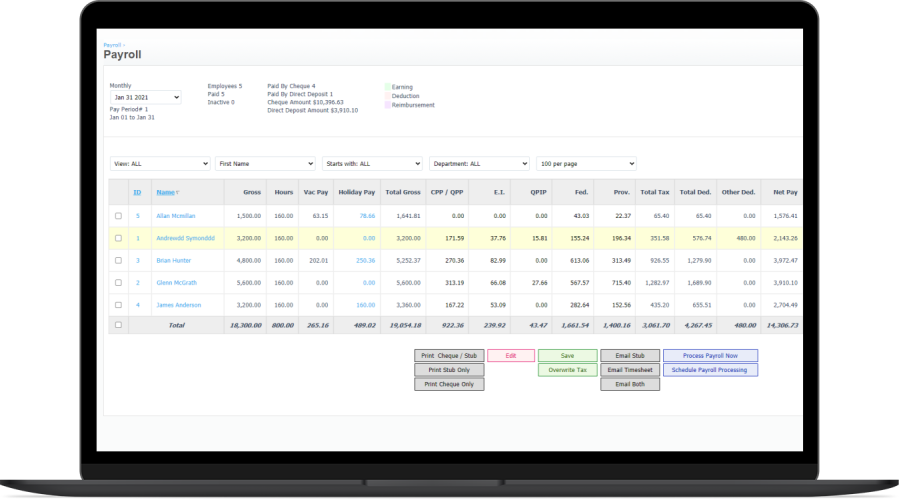 simplepay online canada payroll tax deduction net pay calculation